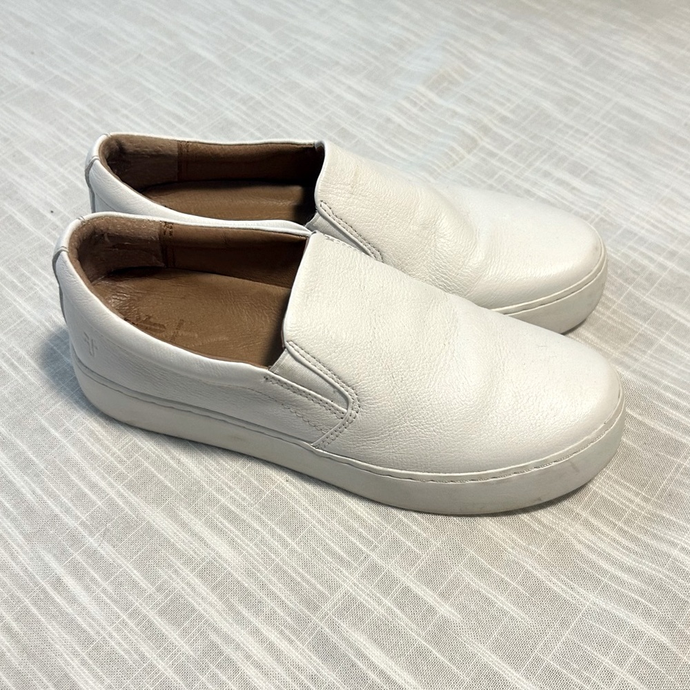 Frye White Leather Slip-On Sneakers Flats